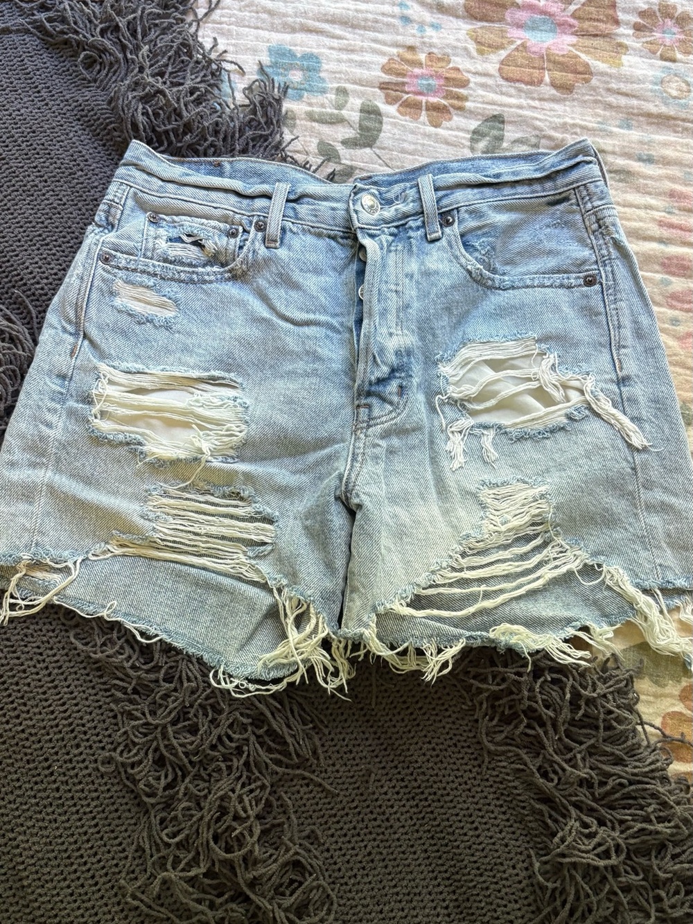 American Eagle Outfitters Light Blue Distressed Denim Shorts